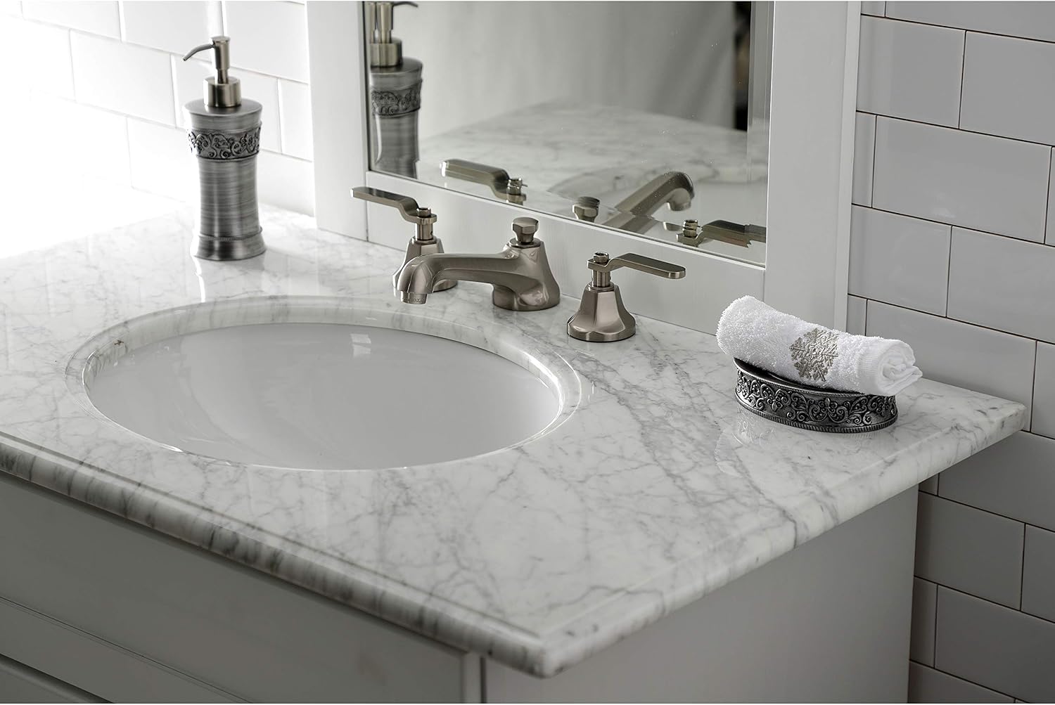 Kingston Brass KS4468KL Whitaker Widespread Bathroom Faucet with Brass Pop-Up, Brushed Nickel