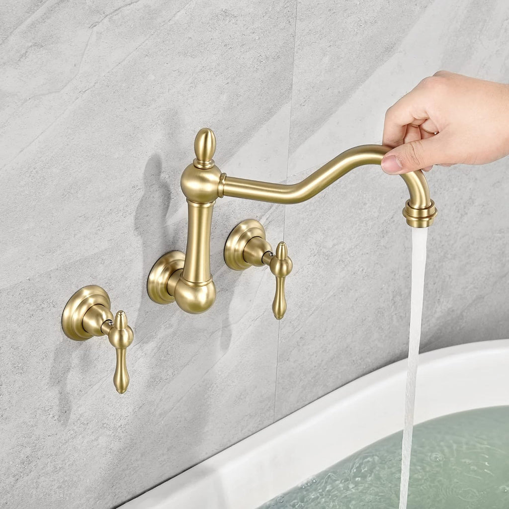 sumerain Vintage Wall Mount Tub Faucet, 8 Inches Center 3 Hole Bathtub Filler Brushed Gold
