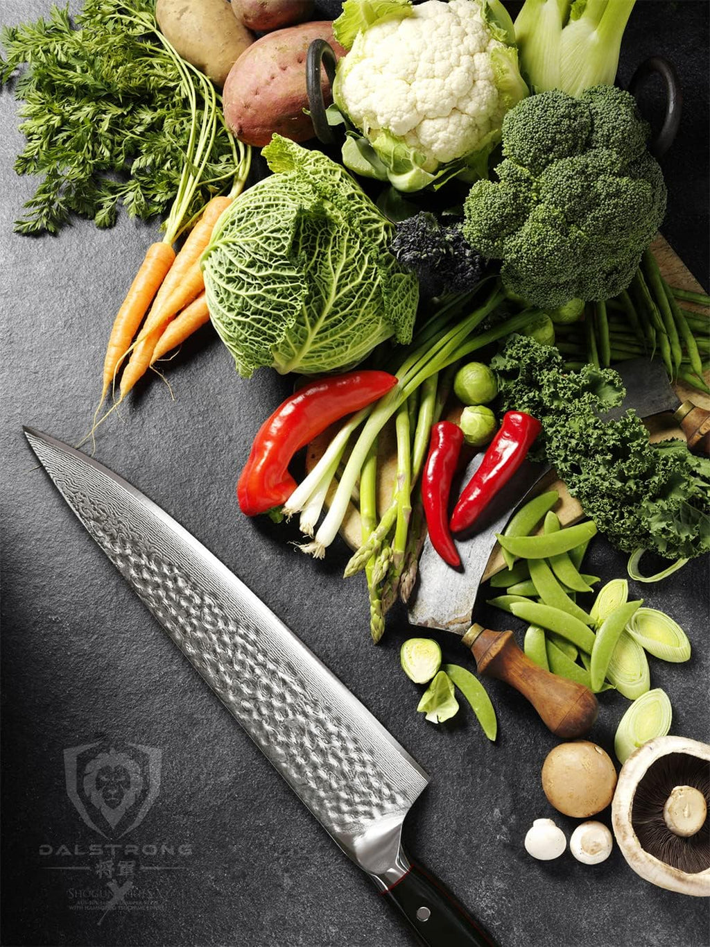 Dalstrong Chef Knife - 10.25 inch Blade - Shogun Series ELITE - Damascus - Japanese AUS-10V Super Steel - G10 Black Handle - Razor Sharp Kitchen Knife - Hammered Finish - Chef's Knife - Sheath
