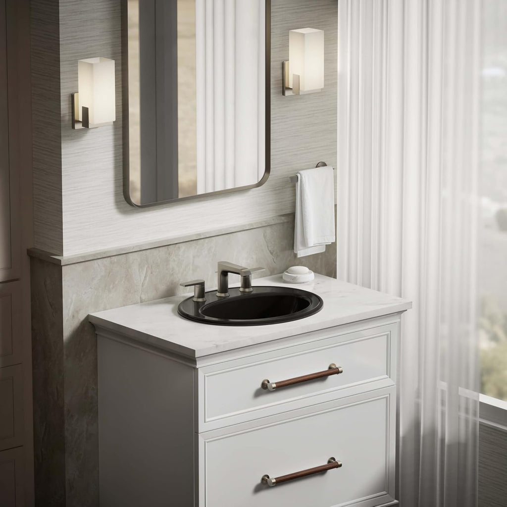 KOHLER K-2196-8-7 Pennington Self-Rimming Bathroom Sink, Black Black