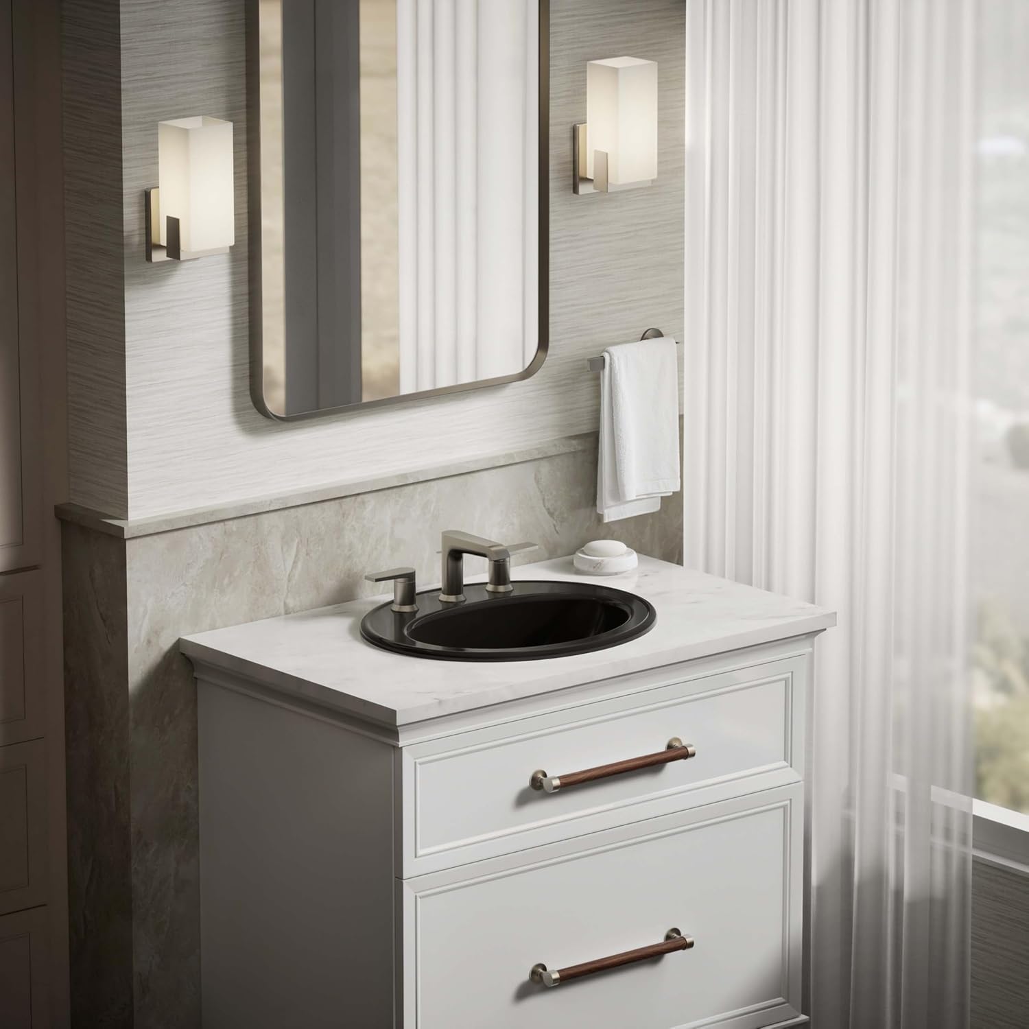 KOHLER K-2196-8-7 Pennington Self-Rimming Bathroom Sink, Black Black
