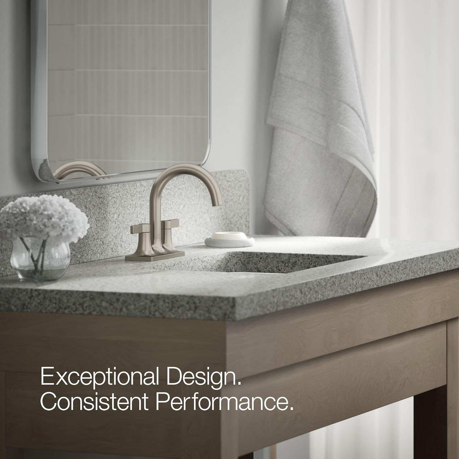 KOHLER K-28124-4-BN Venza® Centerset Bathroom Sink Faucet, 3-Hole, 1.2 GPM, Easy Installation, Corrosion Resistant, Vibrant Brushed Nickel