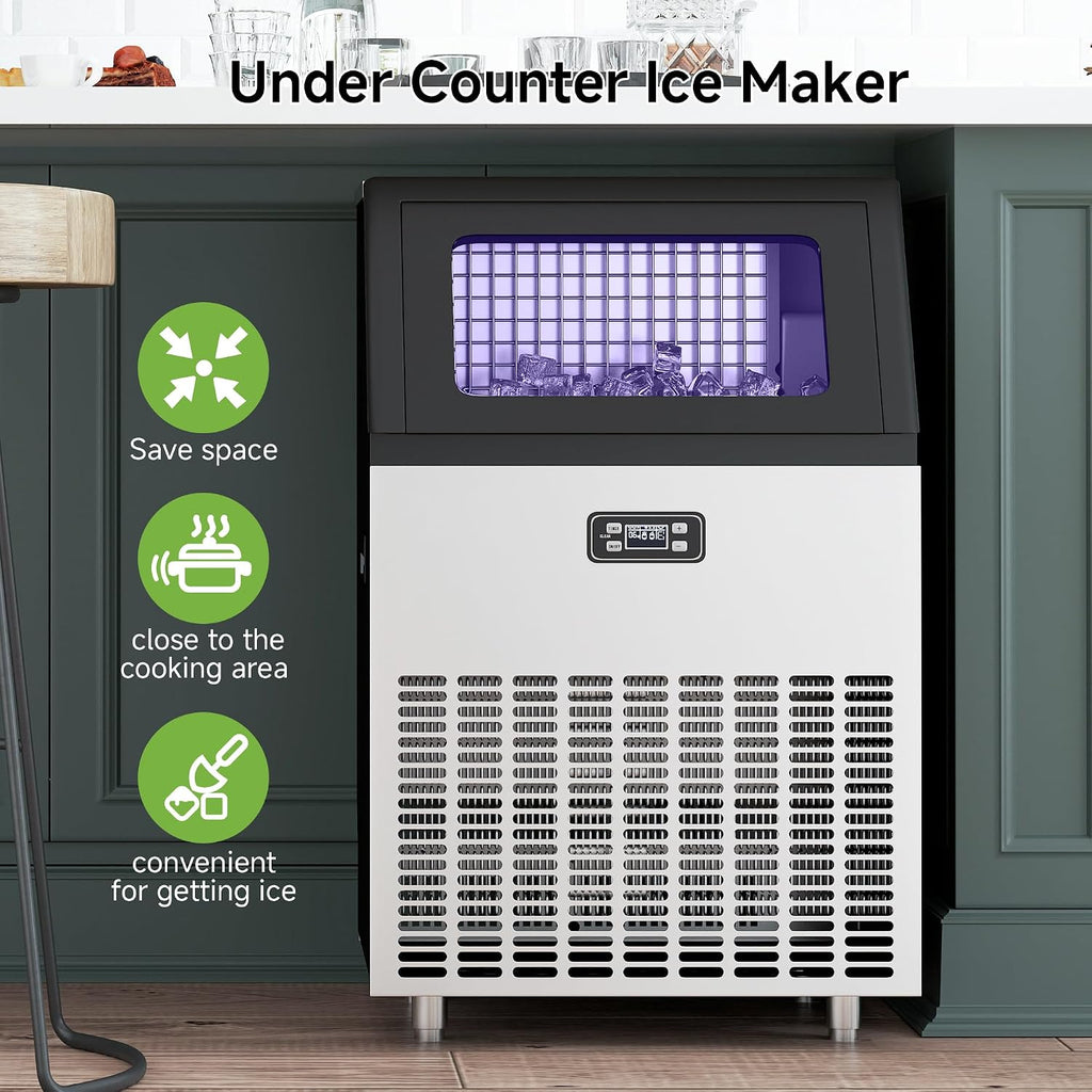 Real Relax Commercial Ice Machine, 270LBS/24H ETL Approval Under Counter Ice Maker Machine, 48LBS Ice Storage Capacity, Auto Self-Cleaning, LCD Display, with Ice Scoop for Party Bars
