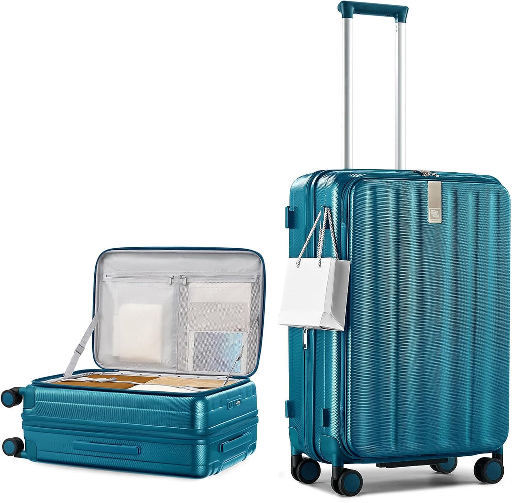 Hanke 24 Inch Expandable Luggage Top Opening Checked Bag Luggage Hard Shell Suitcases with Wheels Lightweight Travel Luggage Medium Suitcase with Lock for Woman Men-Caribbean Blue