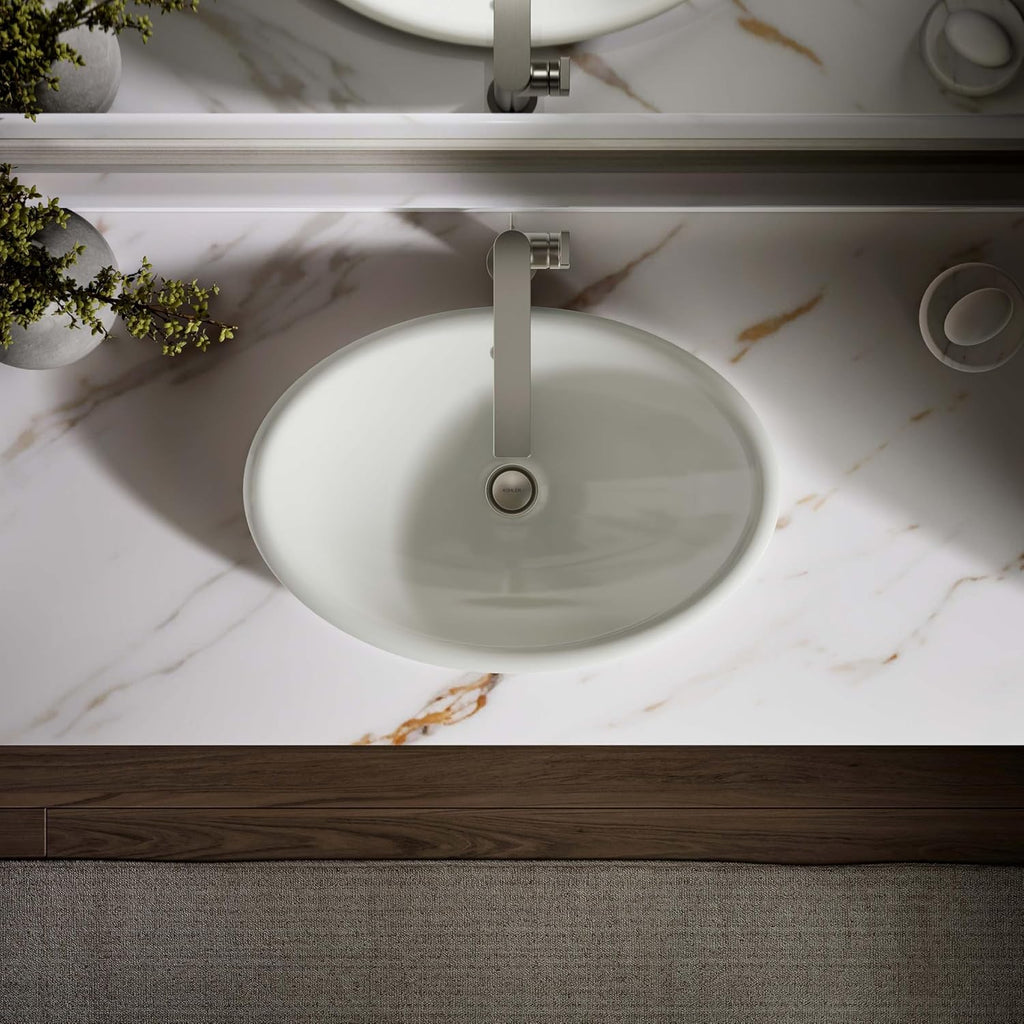 KOHLER K-5403-P5-NY Iron Plains Wading Pool Oval Bathroom Sink with Iron Black Painted Underside, Dune