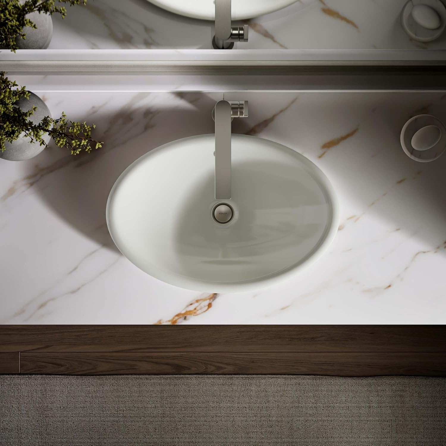 KOHLER K-5403-P5-NY Iron Plains Wading Pool Oval Bathroom Sink with Iron Black Painted Underside, Dune