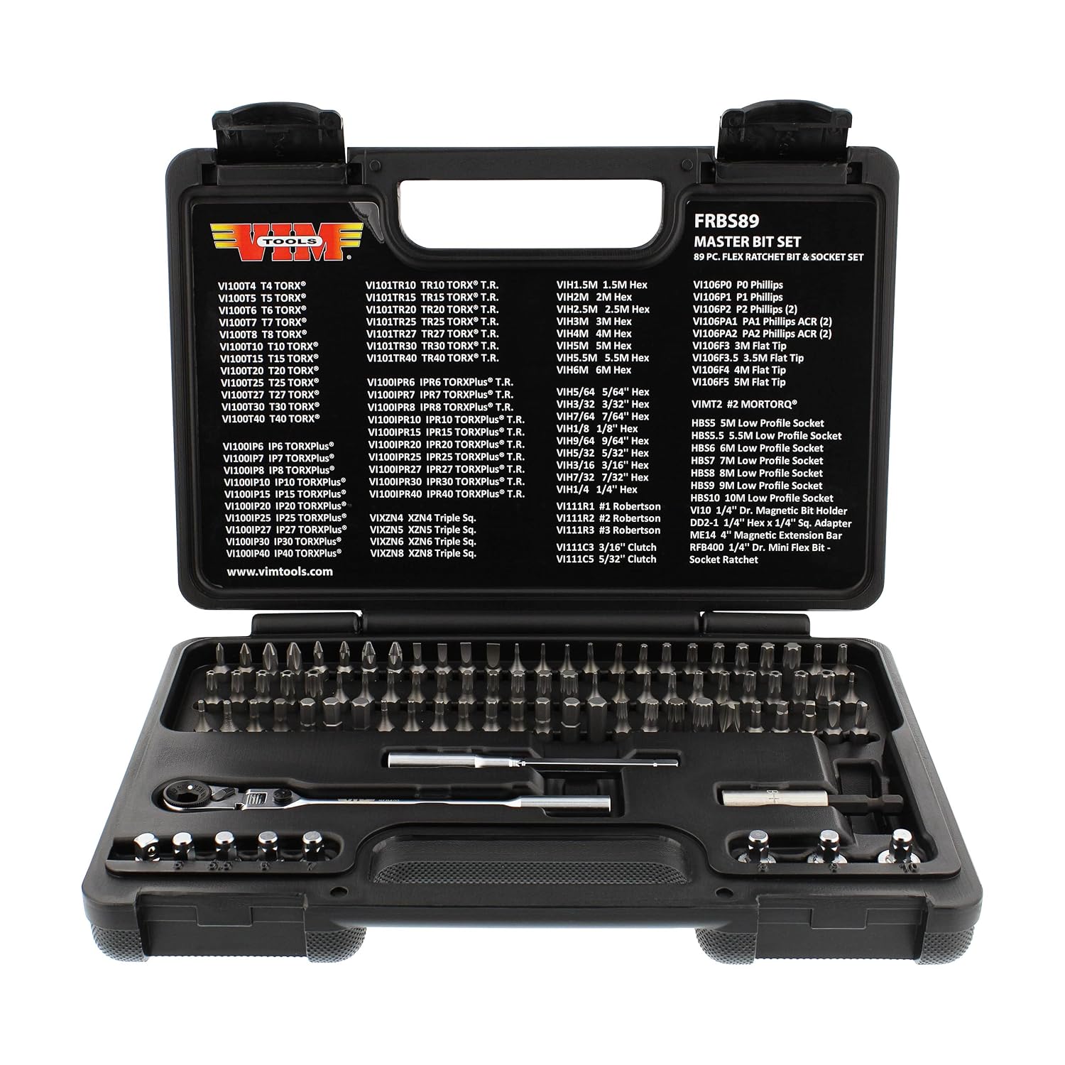 89 PC Flex Ratchet BIT Socket Set 14 HEX DR