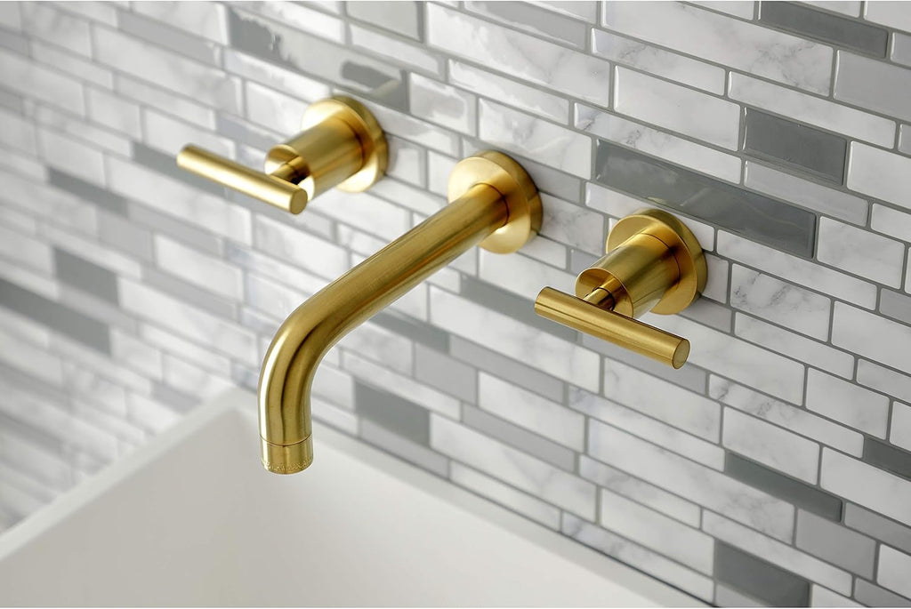 Kingston Brass KS8127CML Manhattan 2-Handle 8 in. Wall Mount Bathroom Faucet, Brushed Brass
