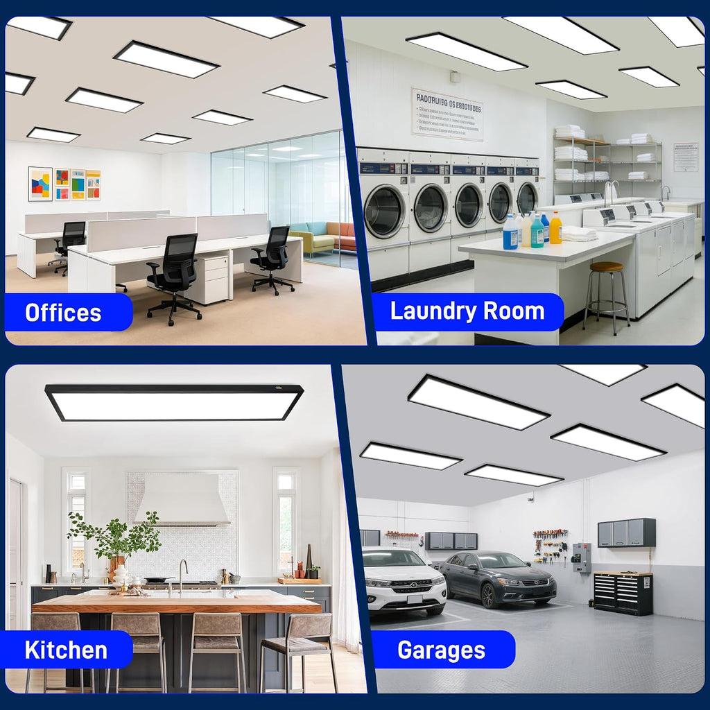hykolity 1x4 FT LED Flat Panel Light,4800lm 48W Dimmable Edge-Lit Ceiling Lighting Fixture. 3000K/4000K/5000K Built-in Driver Surface Flush Mount Lights for Kitchen Garage,2 Pack