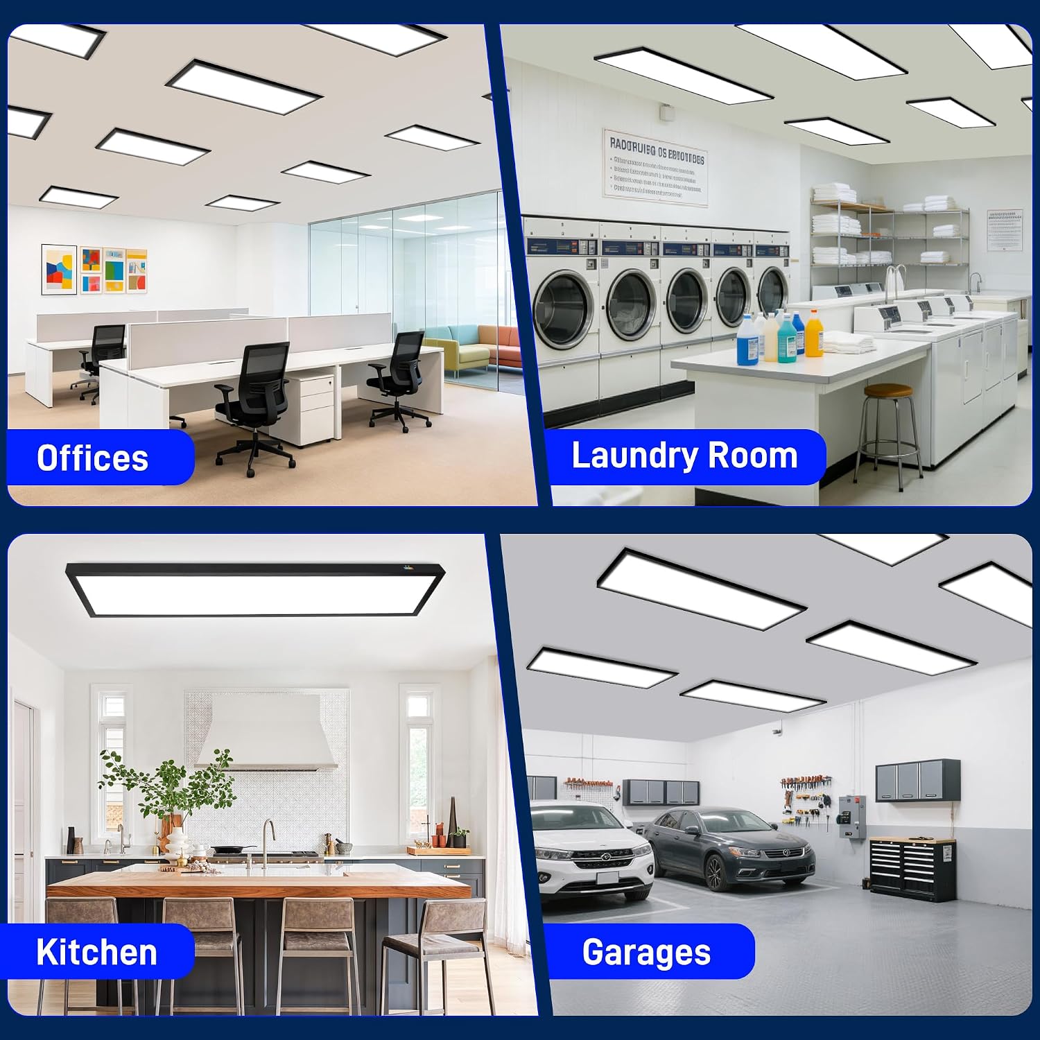 hykolity 1x4 FT LED Flat Panel Light,4800lm 48W Dimmable Edge-Lit Ceiling Lighting Fixture. 3000K/4000K/5000K Built-in Driver Surface Flush Mount Lights for Kitchen Garage,2 Pack