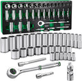 SK 1/2' Drive Socket Set with 160-P Ratchet, 34-Piece, SAE, SuperKrome Finish, Premium CR-V Construction, with EVA Foam Tool Organizer