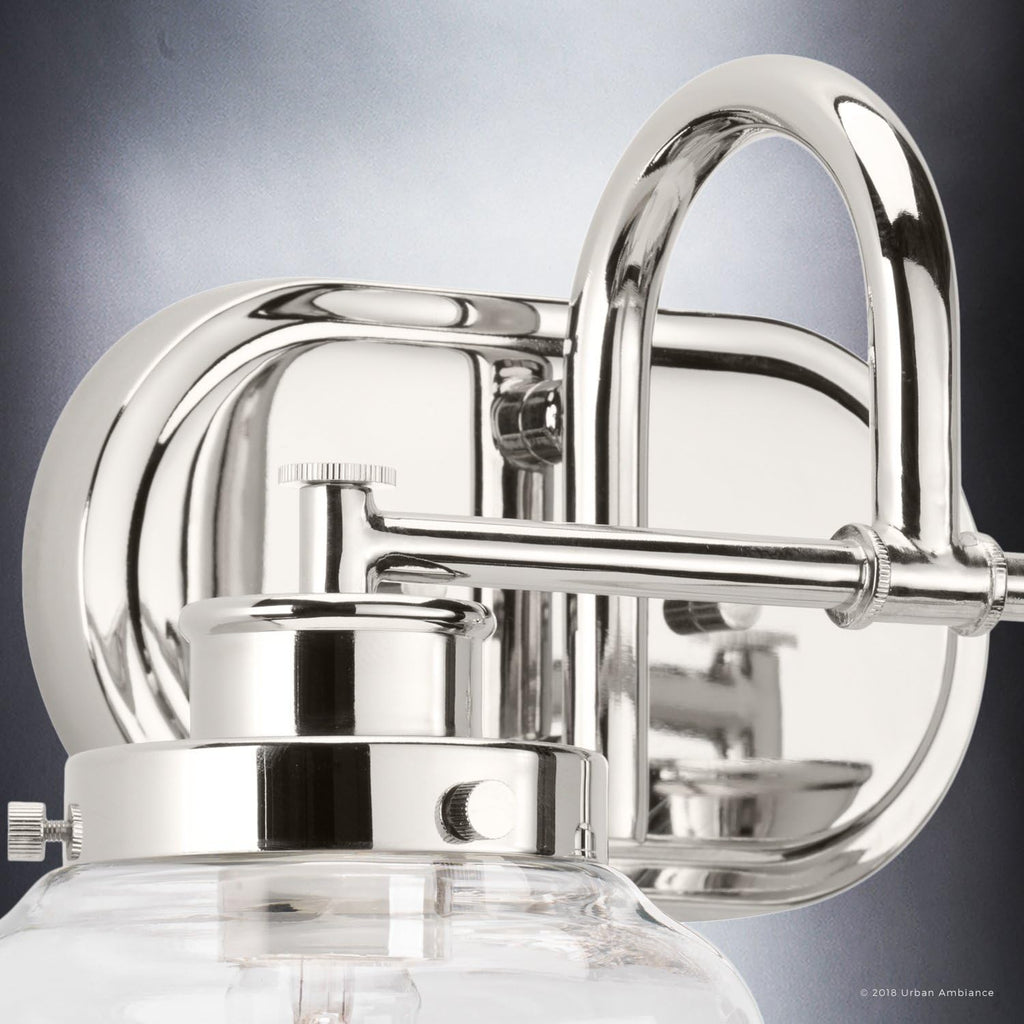 Urban Ambiance Luxury Industrial Chic Bathroom Vanity Light, Medium Size: 11.25' H x 16.25' W, with Art Deco Style Elements, Polished Nickel Finish, UHP2536, Nottingham Collection