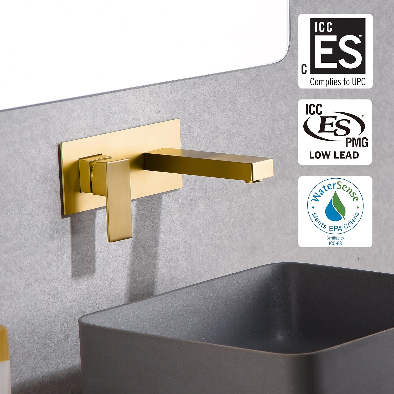 sumerain Wall Mount Bathroom Sink Faucet Brushed Gold and Rough in Valve Included, Left-Handed Single Handle