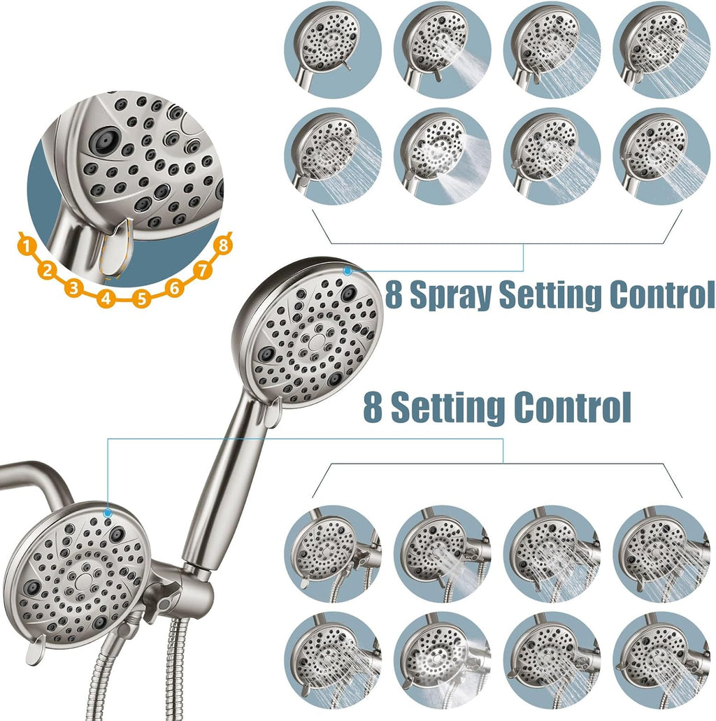 Aolemi Shower Faucet Set with Tub Spout Rain Shower Head System Shower Trim Kit Pressure Rough-in Valve Included ABS 8 Setting Dual Shower Head and Handheld Spray Brushed Nickel