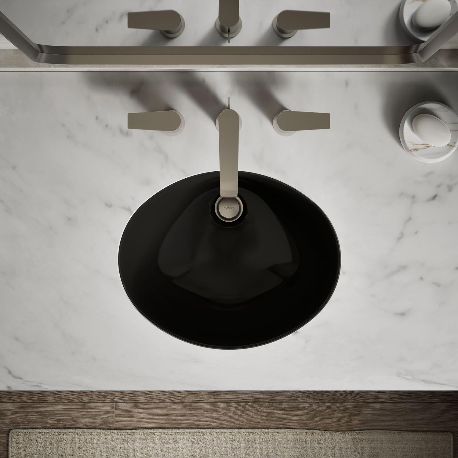 KOHLER K-2209-7 Caxton 17' Oval Undermount Bathroom Sink, Oval Basin, Overflow Drain, No Faucet Holes, Black Black