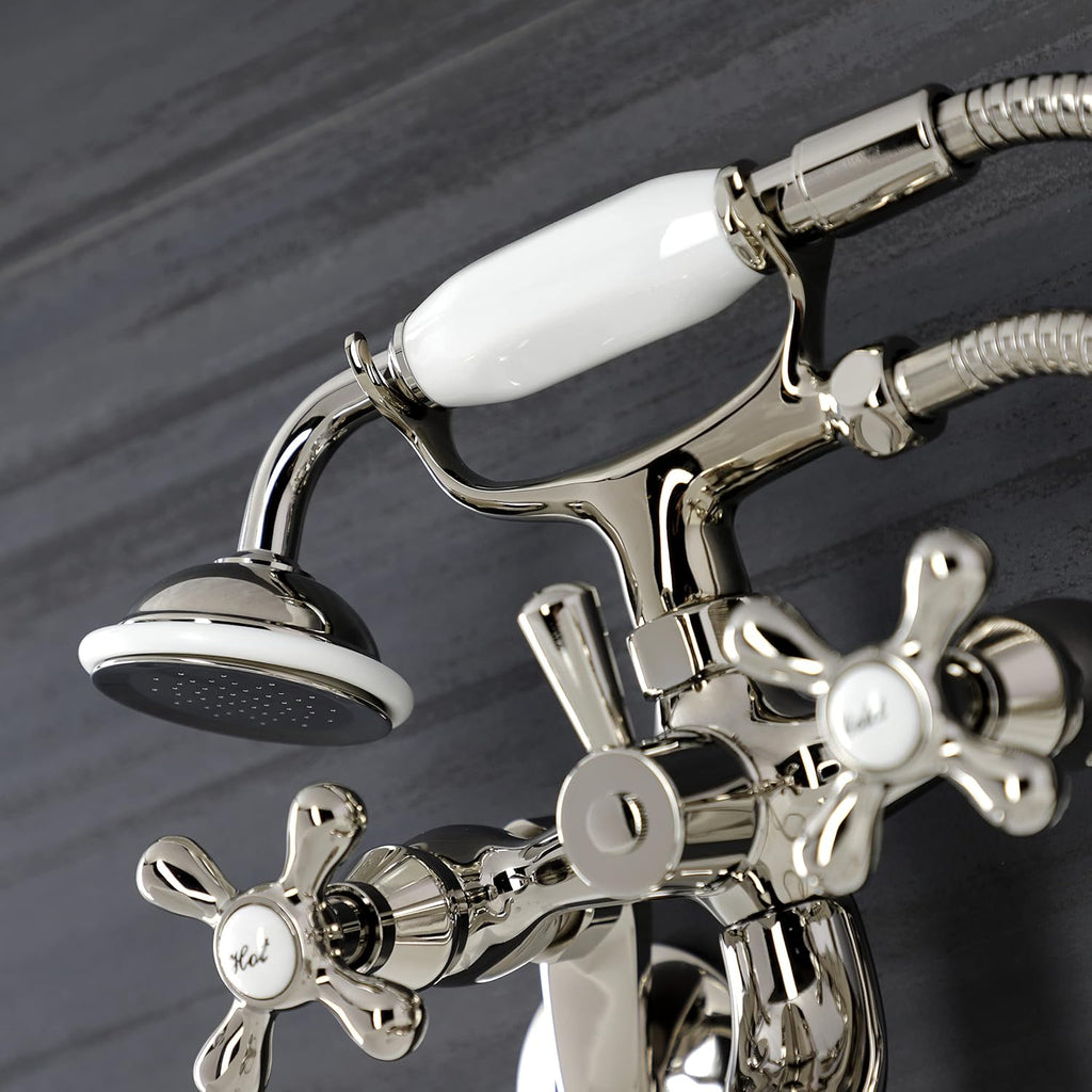Kingston Brass KS226PN Kingston Wall Mount Tub Faucet with Hand Shower, Polished Nickel