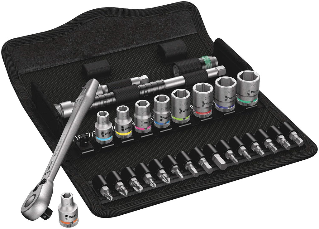 WERA 05004021001 8100 SA 11 Zyklop Imperial Metal Ratchet Set with Switch Lever, 28 Piece, 1/4' Drive