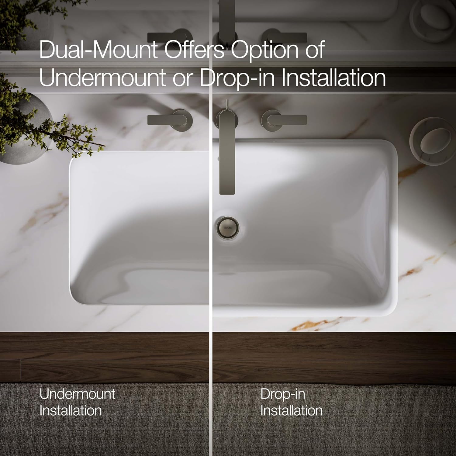 KOHLER K-20212-0 Bathroom Sinkiron Plains large Rectangular Basin., White