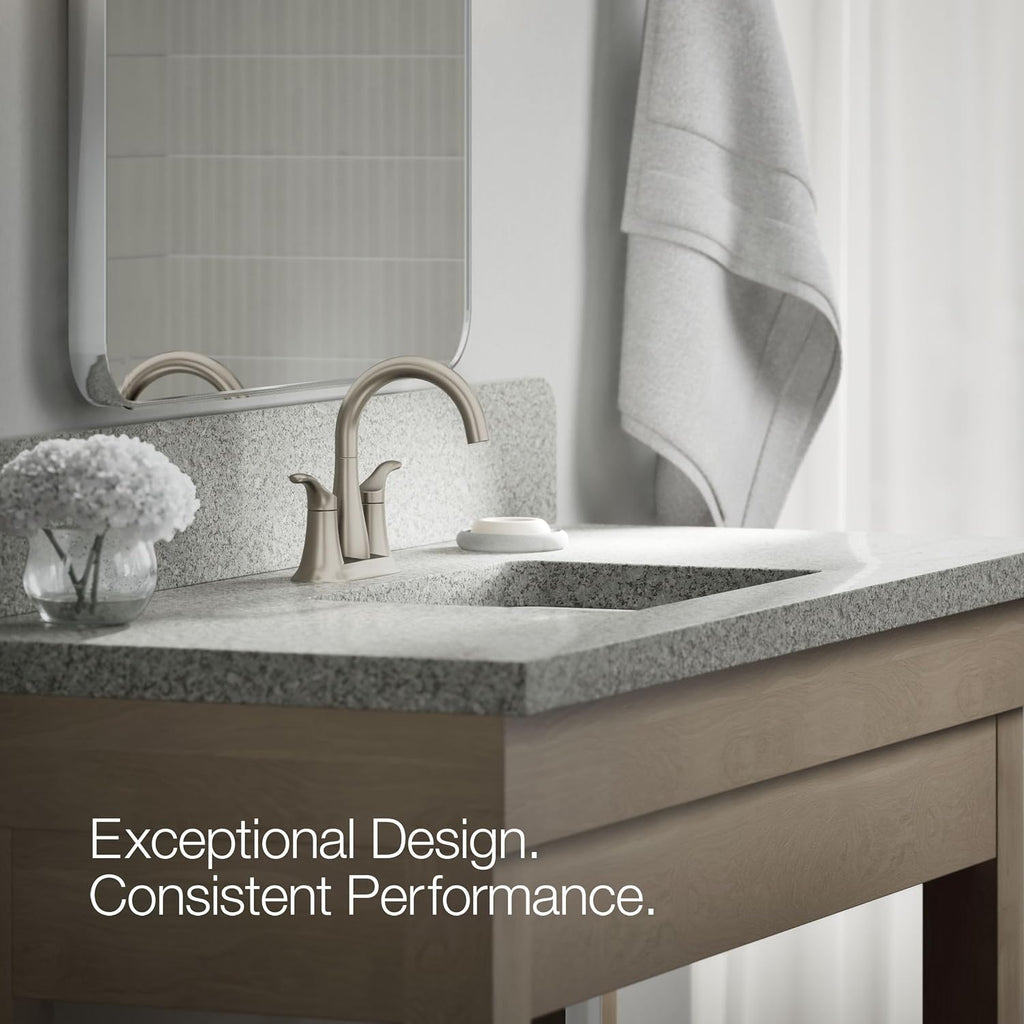 KOHLER K-27388-4-BN Simplice® Centerset Bathroom Sink Faucet, Bathroom Faucet 3-Hole Installation with Two Lever Handles and Clicker Drain, 1.2 GPM, Vibrant Brushed Nickel