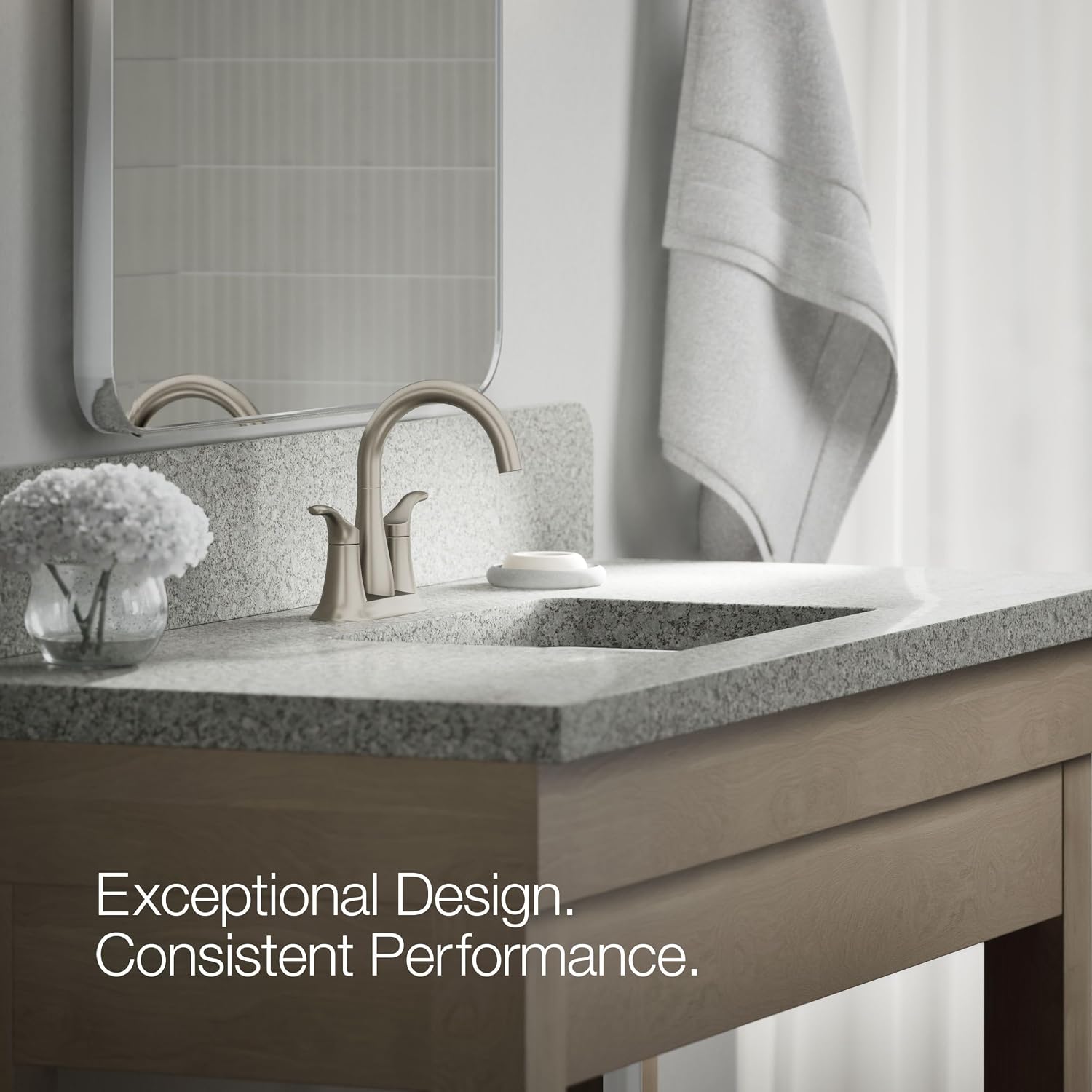 KOHLER K-27388-4-BN Simplice® Centerset Bathroom Sink Faucet, Bathroom Faucet 3-Hole Installation with Two Lever Handles and Clicker Drain, 1.2 GPM, Vibrant Brushed Nickel