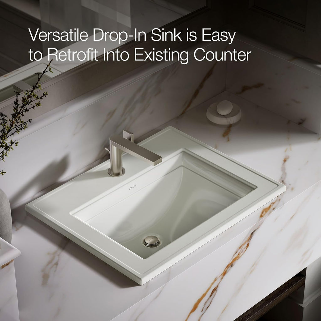 Kohler 2337-1-96 Memoirs® Stately 22-3/4' rectangular drop-in bathroom sink, Biscuit