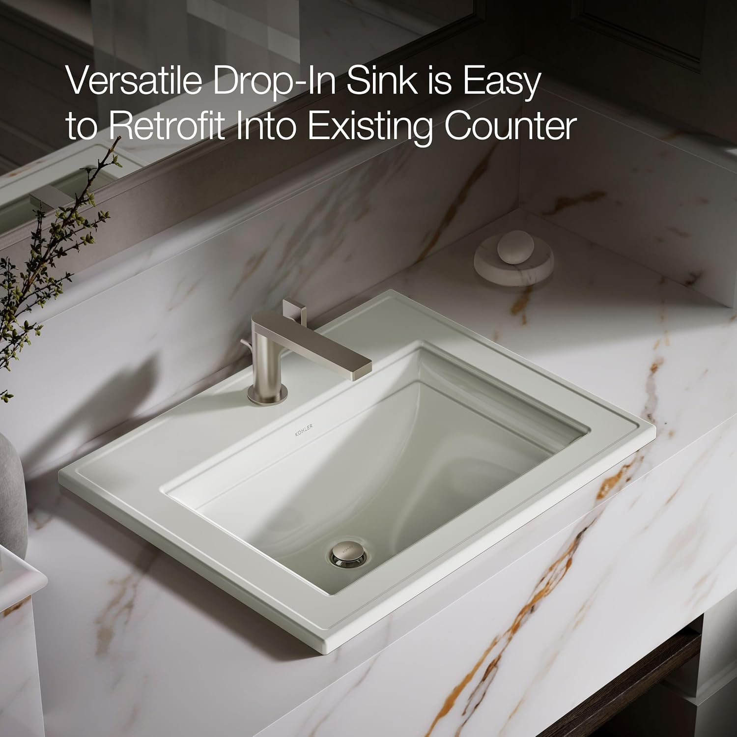 Kohler 2337-1-96 Memoirs® Stately 22-3/4' rectangular drop-in bathroom sink, Biscuit