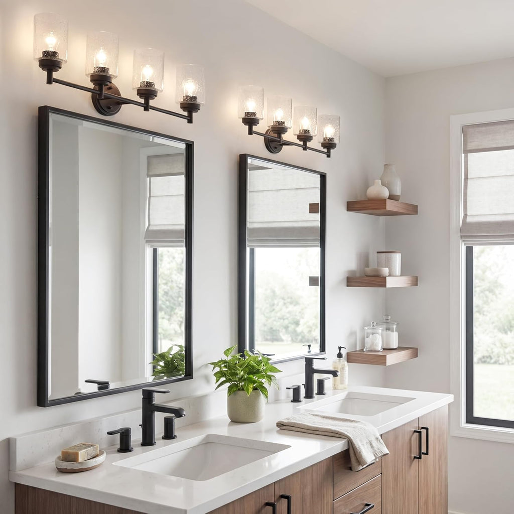 Kichler Winslow 30' Vanity Light in Olde Bronze®, 4-Light Transitional Bathroom Light with Clear Seeded Glass. (30' W x 9.25' H), 45887OZ