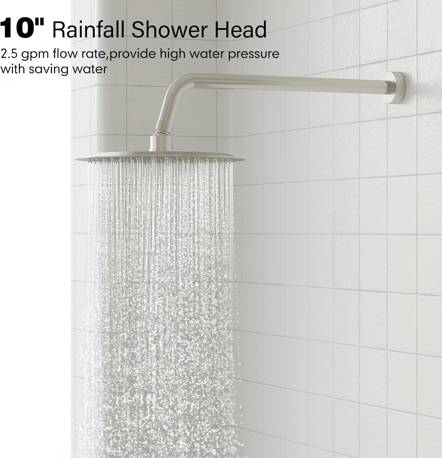 Gabrylly Shower System, Slide Bar Shower Faucet Set with High Pressure 10' Rain Shower Head and 5-Setting Handheld Spray, 2-Way Shower Valve Kit, Brushed Nickel