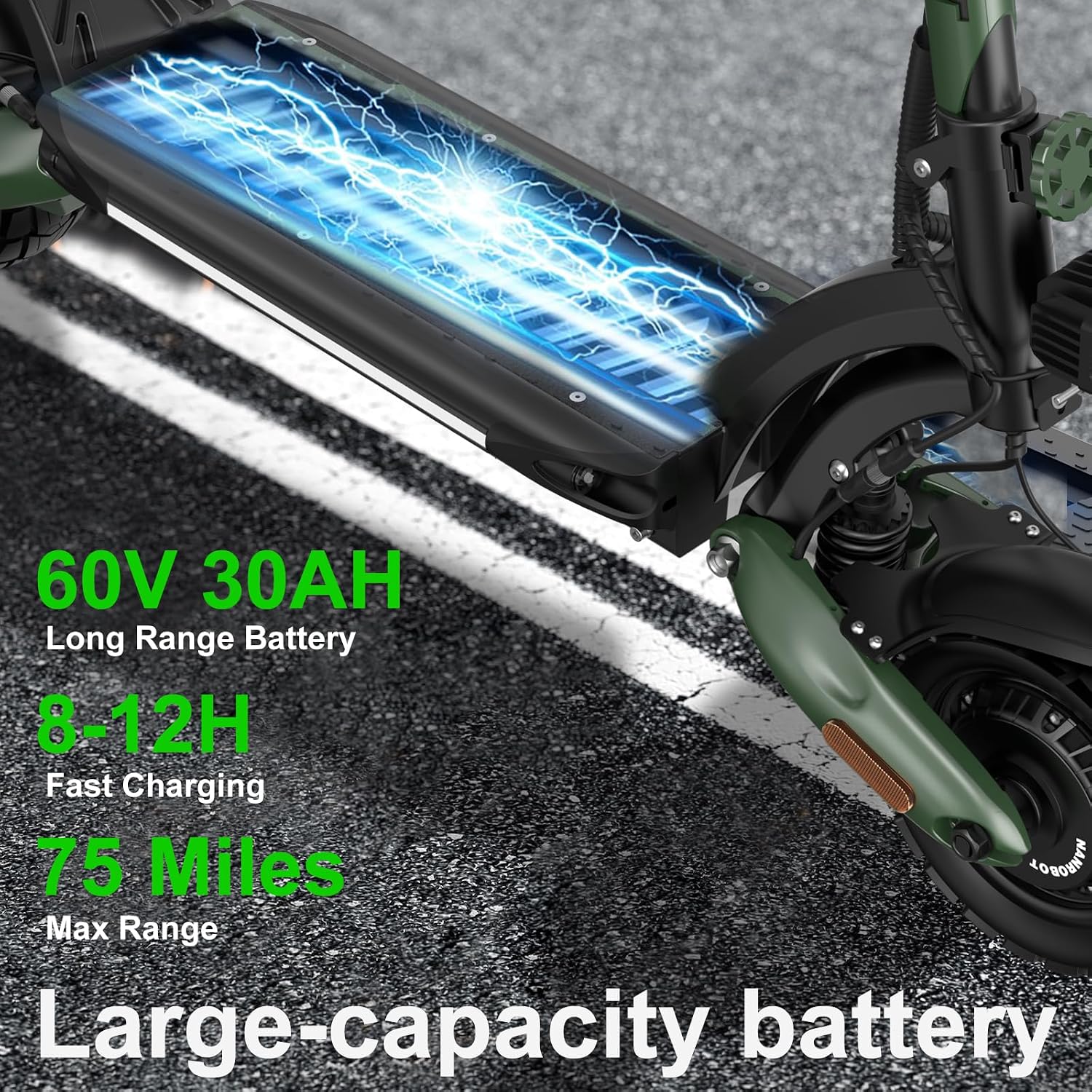 NANROBOT D6+ Lightning H1 Electric Scooter Adults 3000W Dual Motors 45 MPH Top Speed 75/40/18 Miles Long Range Fast Electric Scooter 10' Off-Road Tires E Scooter Foldable Commuter Sport Scooters