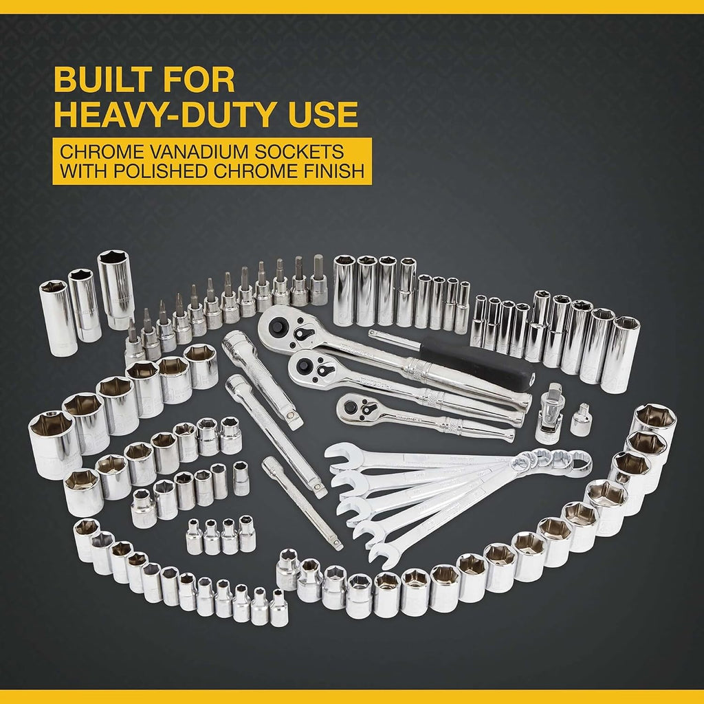 Klutch Mechanic's Socket Set - 97-Pc 1/4in 3/8in. & 1/2in. Drive, SAE & Metric