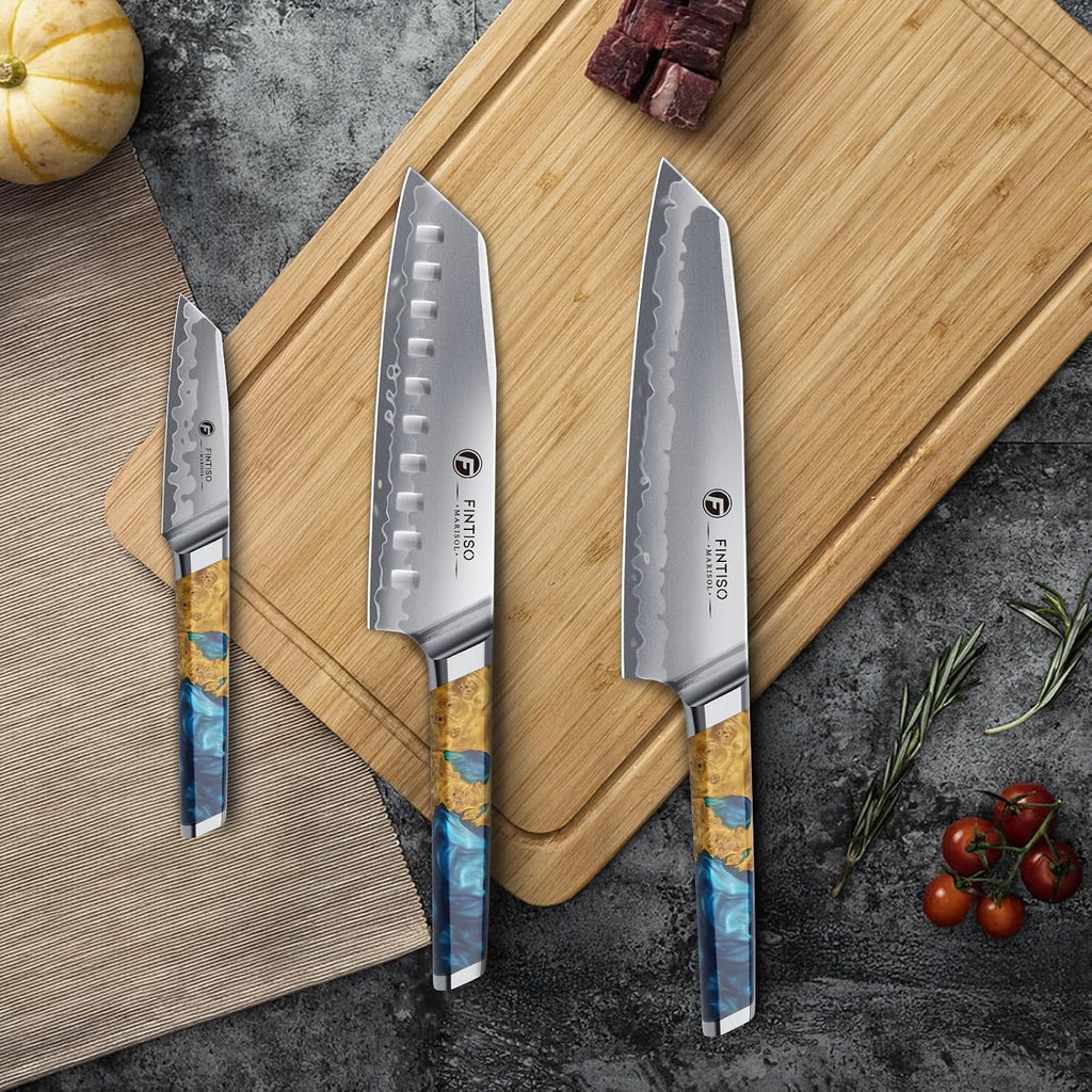 3PCS Kitchen Knife Set, Japanese Chef Knife Set with S35VN Powder Steel Core, Resin & Wood Handle, Ultra Sharp Knives Set for Meat, Vegetables, Fruits Ideal Gift