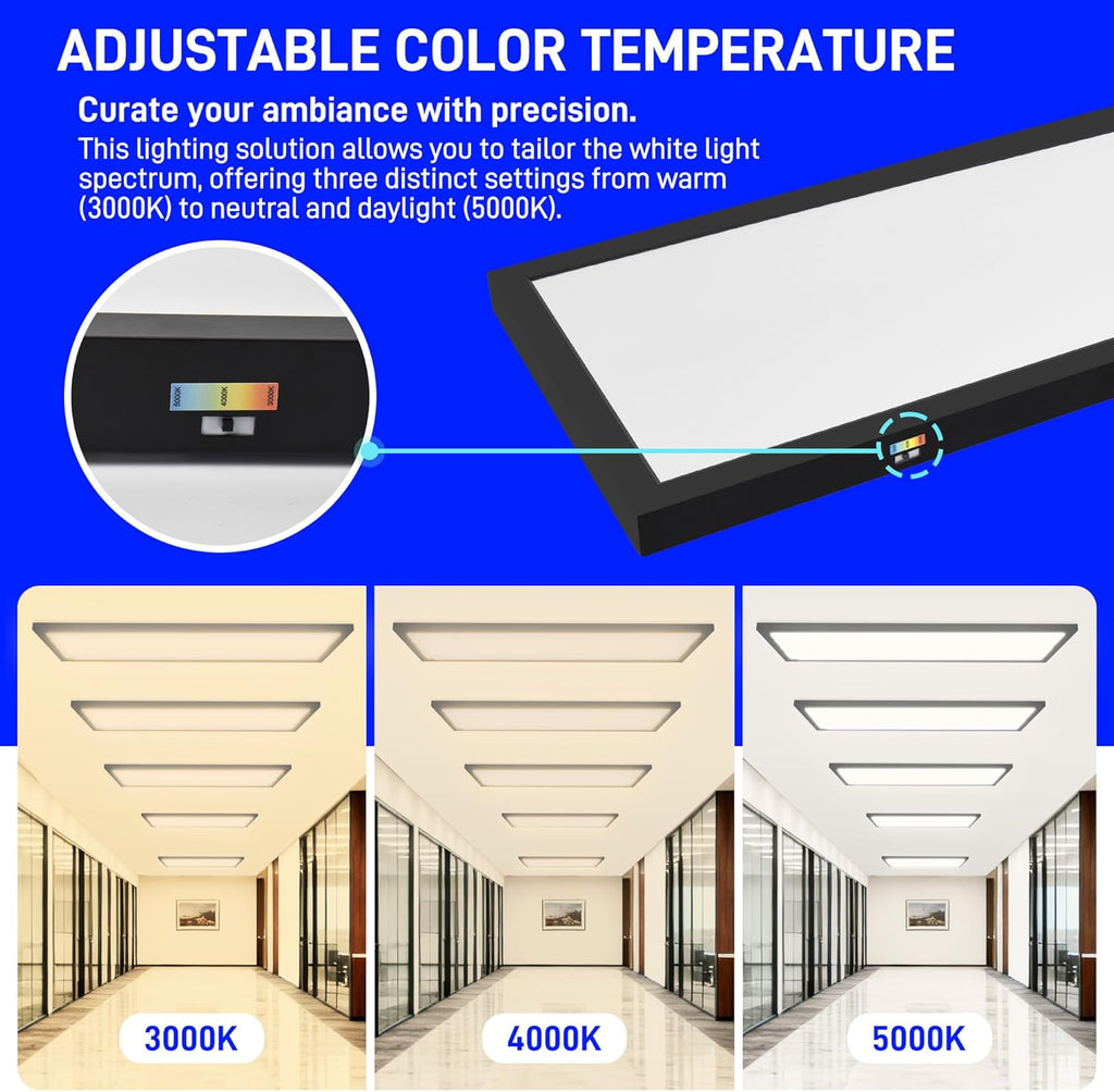 hykolity 1x4 FT LED Flat Panel Light,4800lm 48W Dimmable Edge-Lit Ceiling Lighting Fixture. 3000K/4000K/5000K Built-in Driver Surface Flush Mount Lights for Kitchen Garage,2 Pack