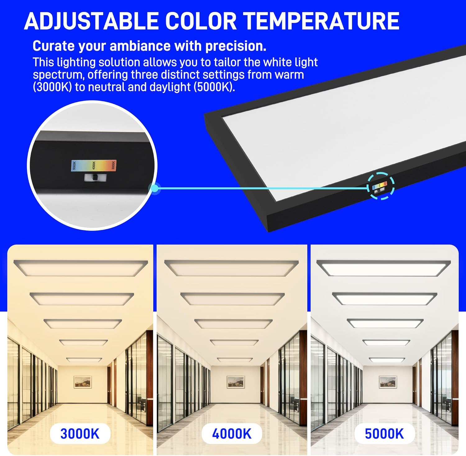 hykolity 1x4 FT LED Flat Panel Light,4800lm 48W Dimmable Edge-Lit Ceiling Lighting Fixture. 3000K/4000K/5000K Built-in Driver Surface Flush Mount Lights for Kitchen Garage,2 Pack