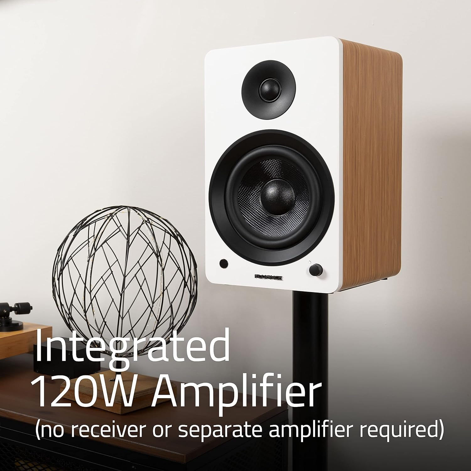 Fluance Ai61 Powered 2-Way 2.0 Stereo Bookshelf Speakers with 6.5' Drivers, 120W Amplifier for Turntable, TV, PC and Bluetooth 5 Wireless Music Streaming - RCA, Optical, USB & Sub Out (Natural Walnut)