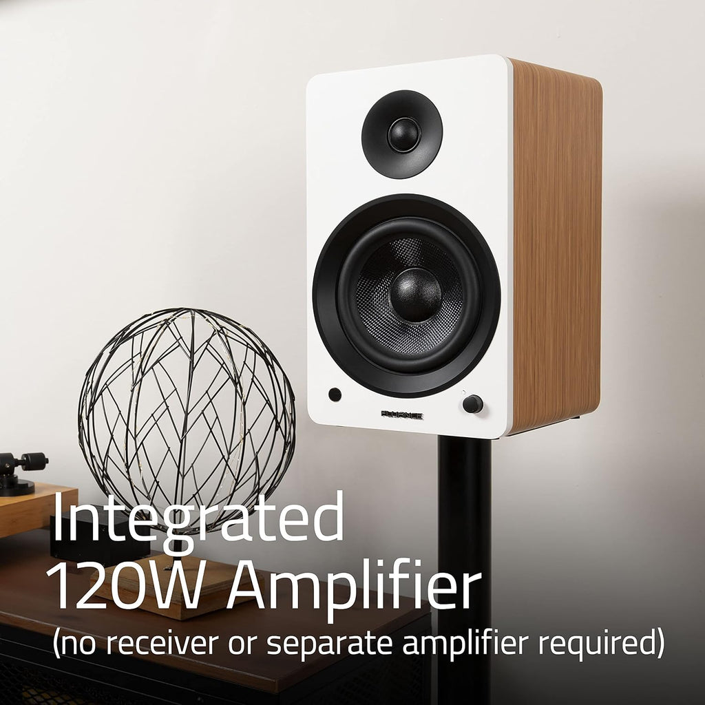 Fluance Ai61 Powered 2-Way 2.0 Stereo Bookshelf Speakers with Speaker Stands 6.5' Drivers 120W Amplifier for Turntable Bluetooth 5 Wireless Music Streaming - RCA Optical USB & Sub Out (Lucky Bamboo)