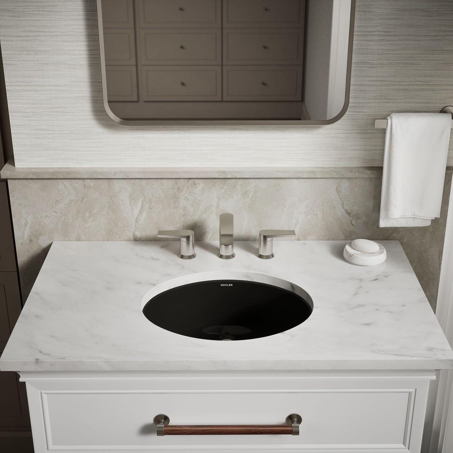 KOHLER K-2209-7 Caxton 17' Oval Undermount Bathroom Sink, Oval Basin, Overflow Drain, No Faucet Holes, Black Black