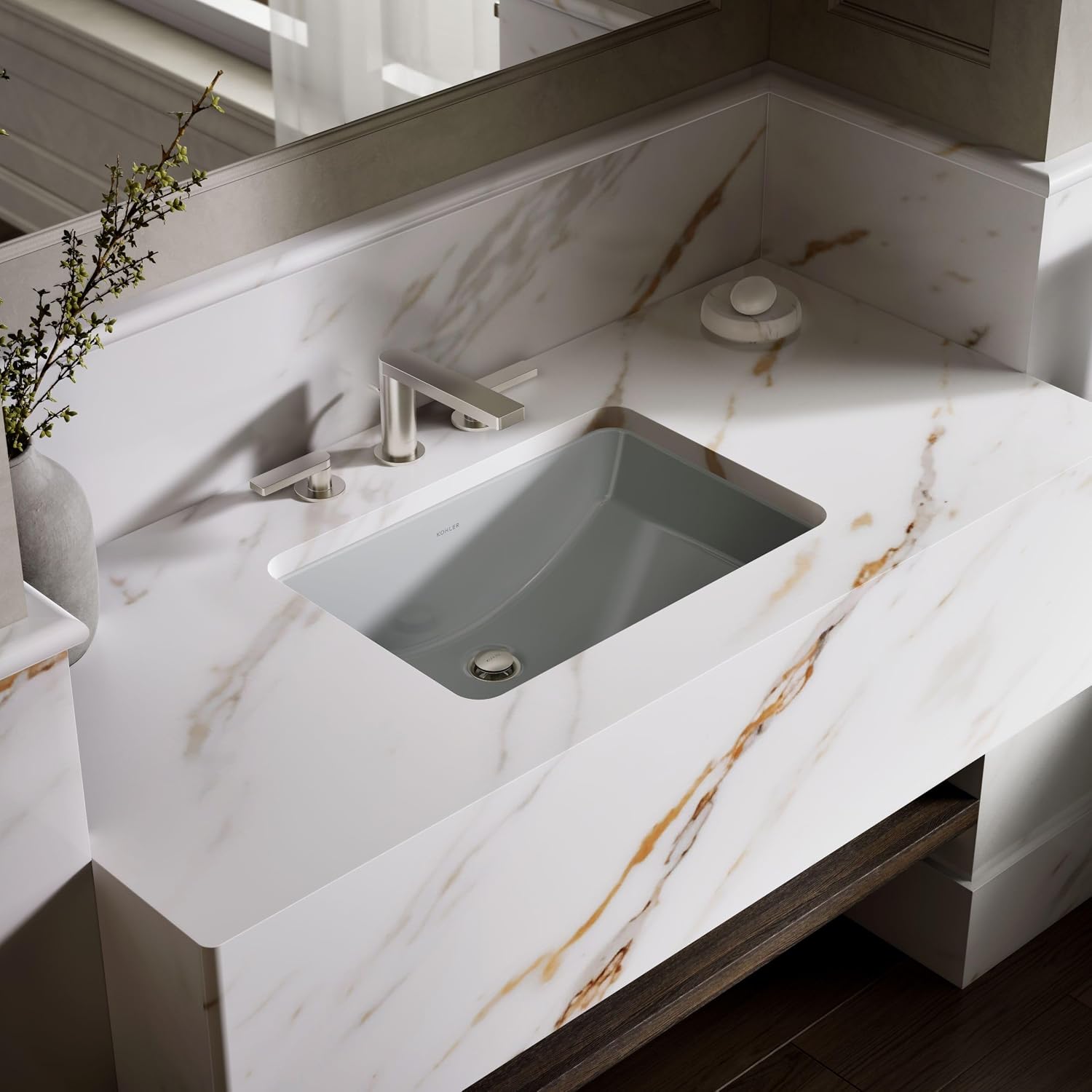 Ladena Rectangular Undermount Sink in Ice Grey