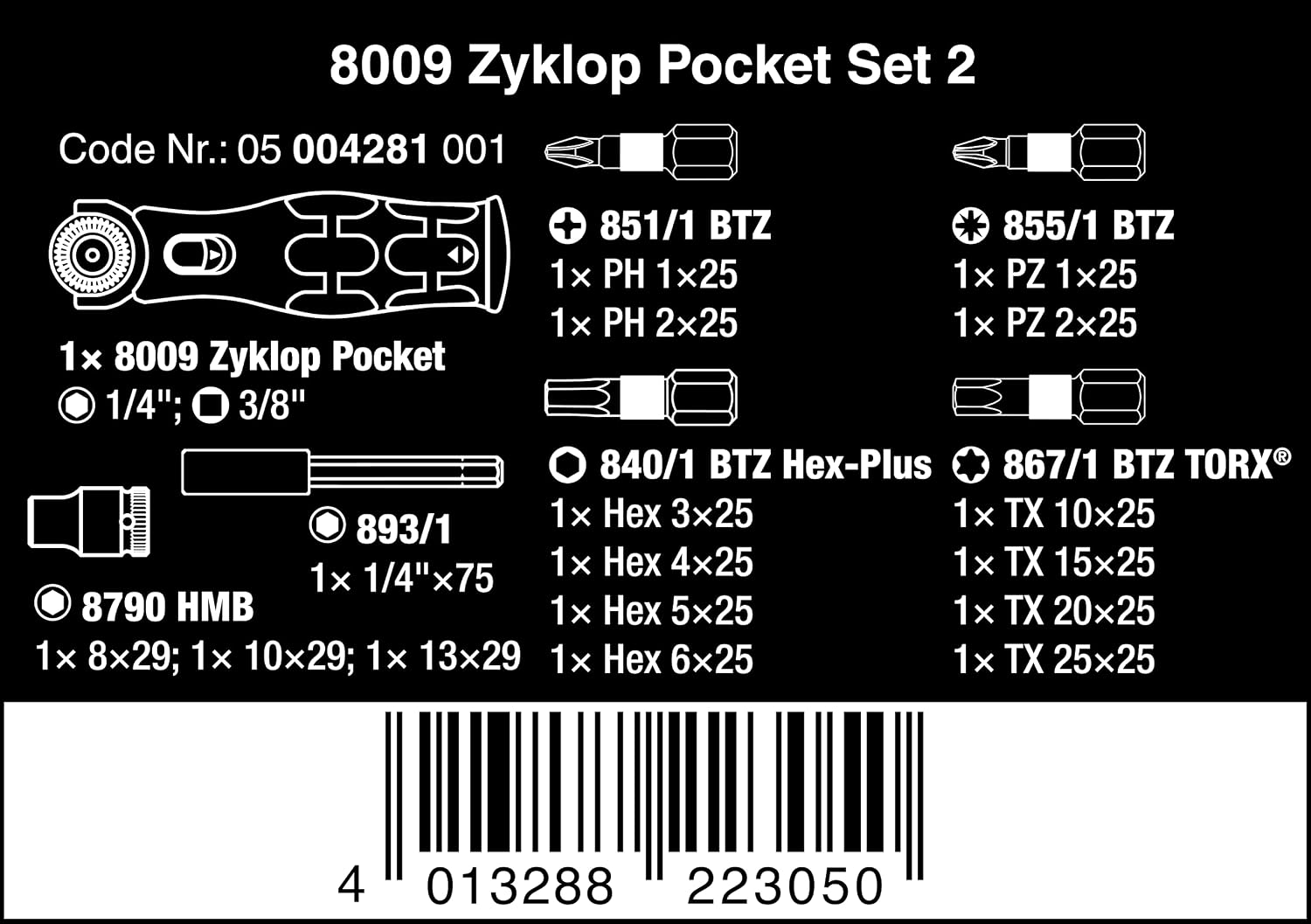 Wera 05004281001 8009 Zyklop Pocket Set 2, Ratchet set, 18 pieces
