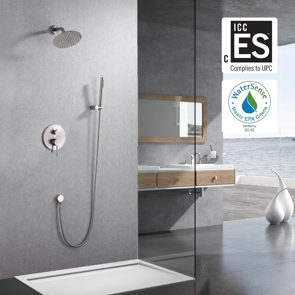 SUMERAIN Wall Mounted Rainfall Shower System Brushed Nickel Shower Faucet Set with Handheld Sprayer and Valve