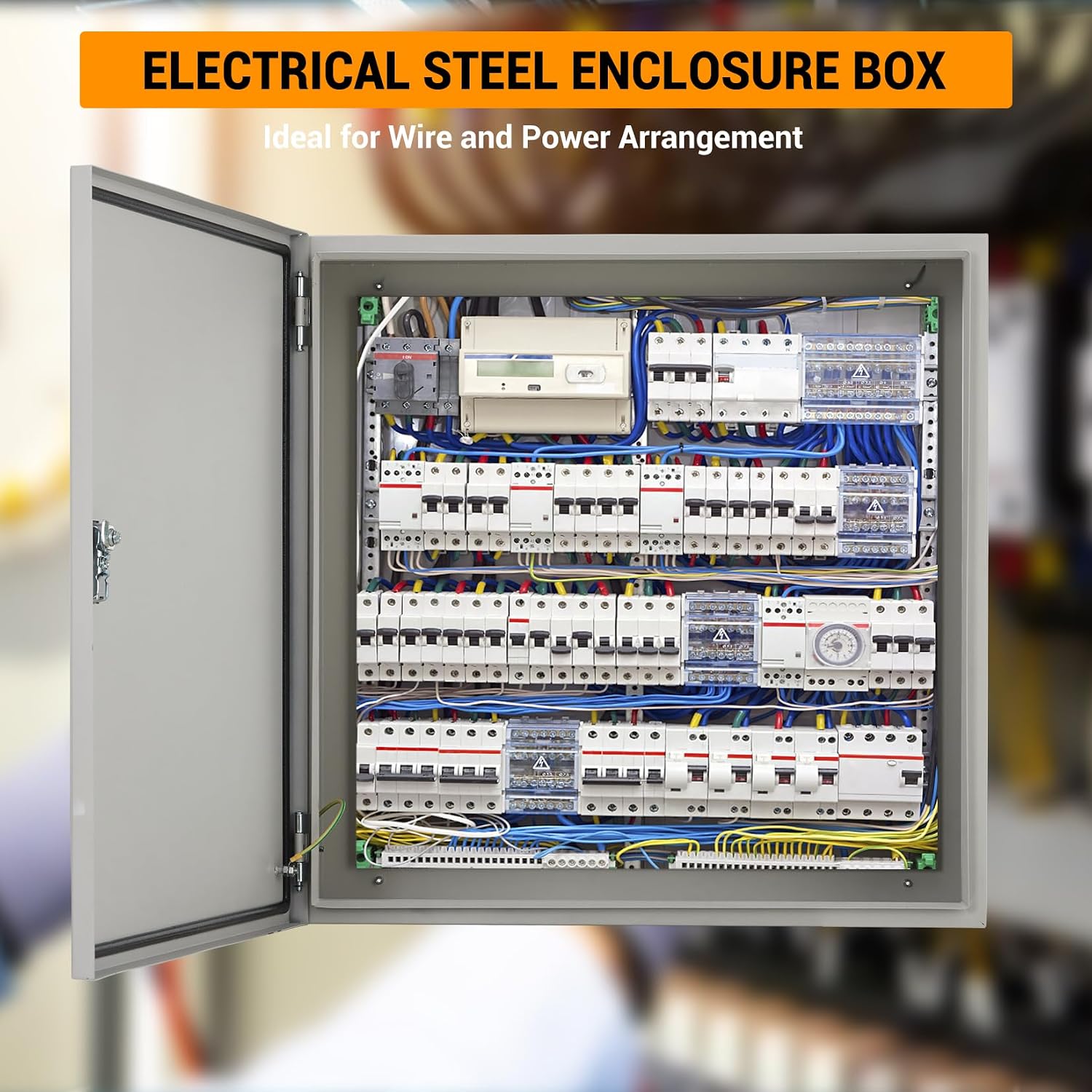 Outdoor Electric Meter Box 24 * 24 * 12inch, IP66 Waterproof Dustproof, NEMA 4X Enclosure Lockable Steel Junction Box with Mounting Plate and 2 Keys, Indoor & Outdoor Use