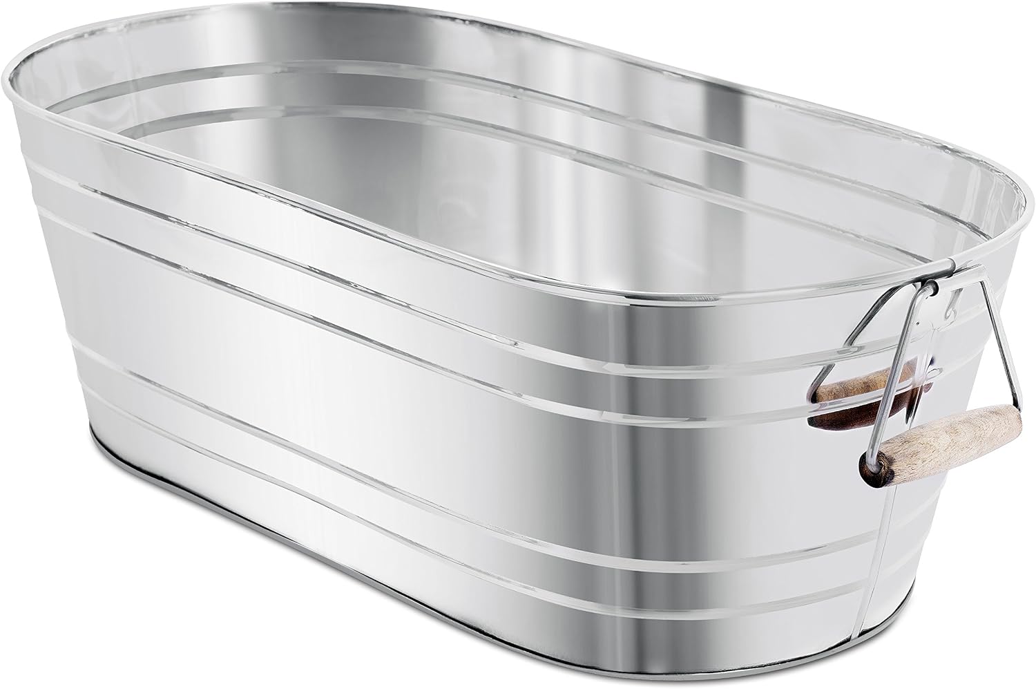 BirdRock Home Stainless Steel Beverage Tub with Stand - Oval - Bottom Tray - Party Drink Holder - Wooden Handles - Outdoor or Indoor Use - Free Standing