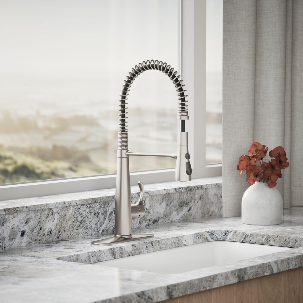 KOHLER 22033-VS Simplice Semi Professional Kitchen Sink Faucet, Pre-Rinse Kitchen & Commercial Faucet, Vibrant Stainless, 9' x 9-1/4' x 21-5/8'