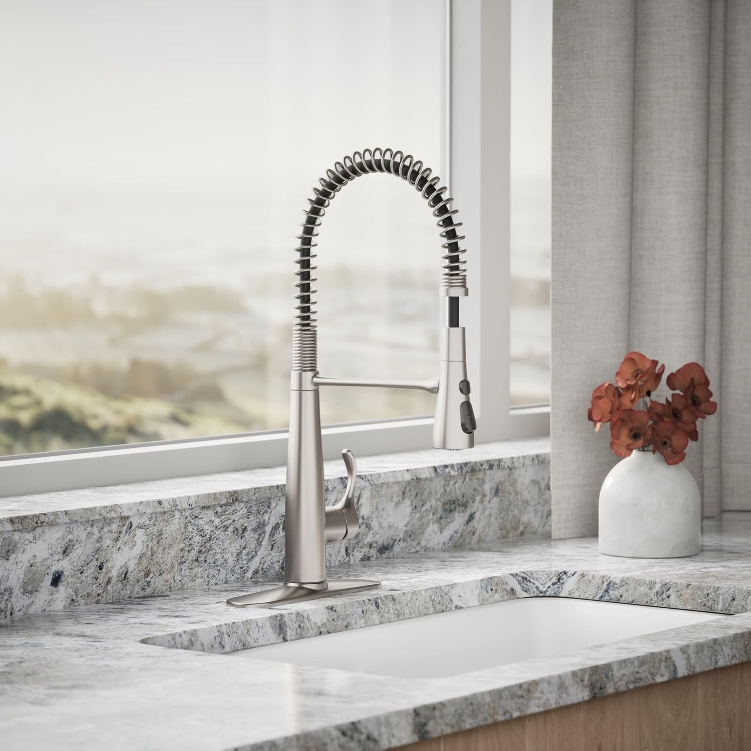 KOHLER 22033-VS Simplice Semi Professional Kitchen Sink Faucet, Pre-Rinse Kitchen & Commercial Faucet, Vibrant Stainless, 9' x 9-1/4' x 21-5/8'