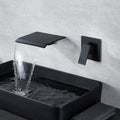 DASAN Wall Mount Waterfall Bathroom Faucet Matte Black in Wall Sink Faucet, Single Handle Wall Mounted Modern Faucet for Bathroom with Upgraded Rough in Valve