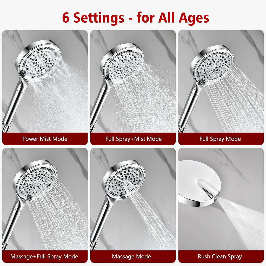 SUMERAIN Modern Shower System with 6-Spray Handheld Filtered Shower Head, Chrome Shower Faucet with Tub Spout, High Flow