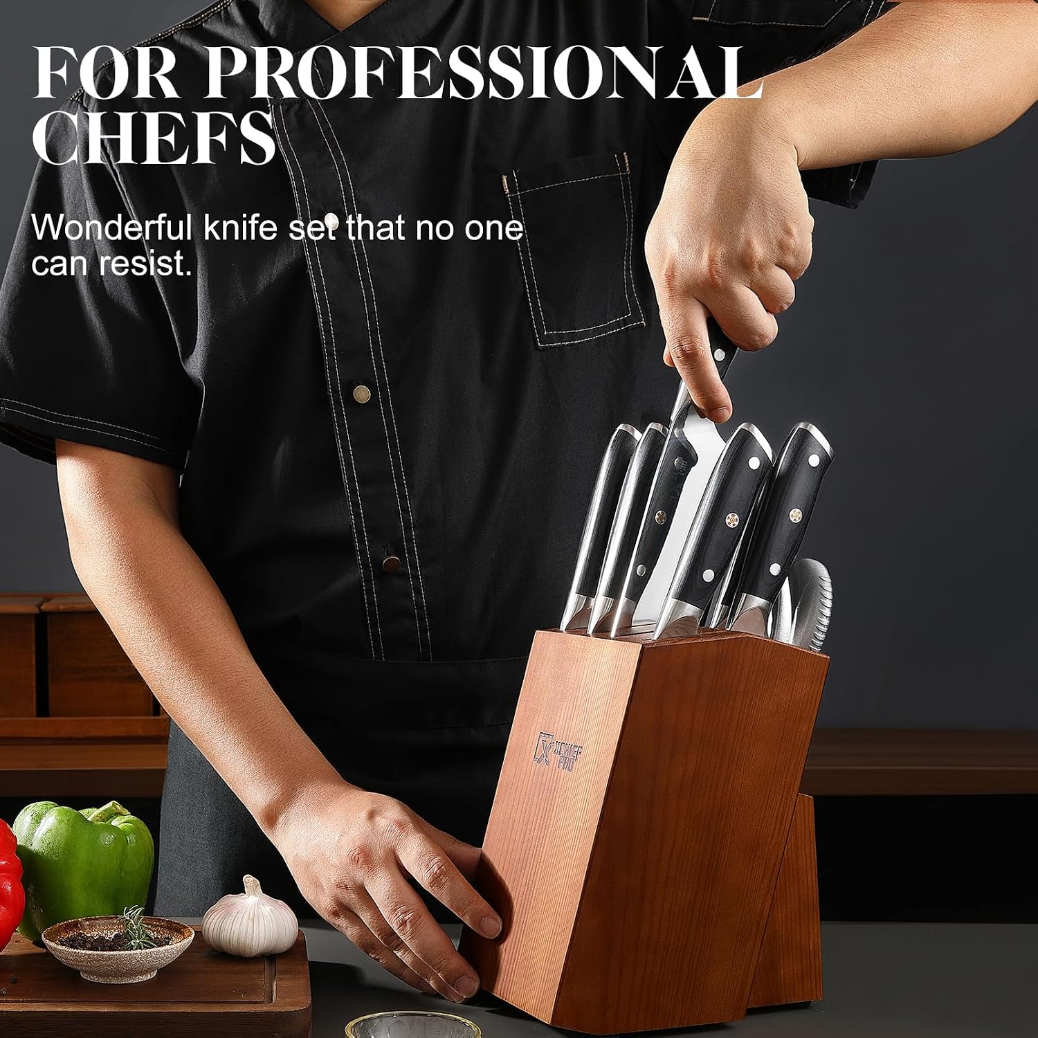 9 Pieces Knife Set with Block, Hand Forged High Carbon Steel Sharp Blade Cooking Knives Set with Holder for Kitchen, Block Chef Knife Set Professional, Best Gifts for Men Women