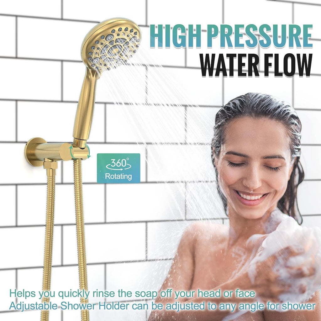 SR SUN RISE Shower Faucet - Multifunctional High Pressure Shower Head System with Handheld Shower Head Fixtures - Valve Included (Brushed Gold, 12 inch)