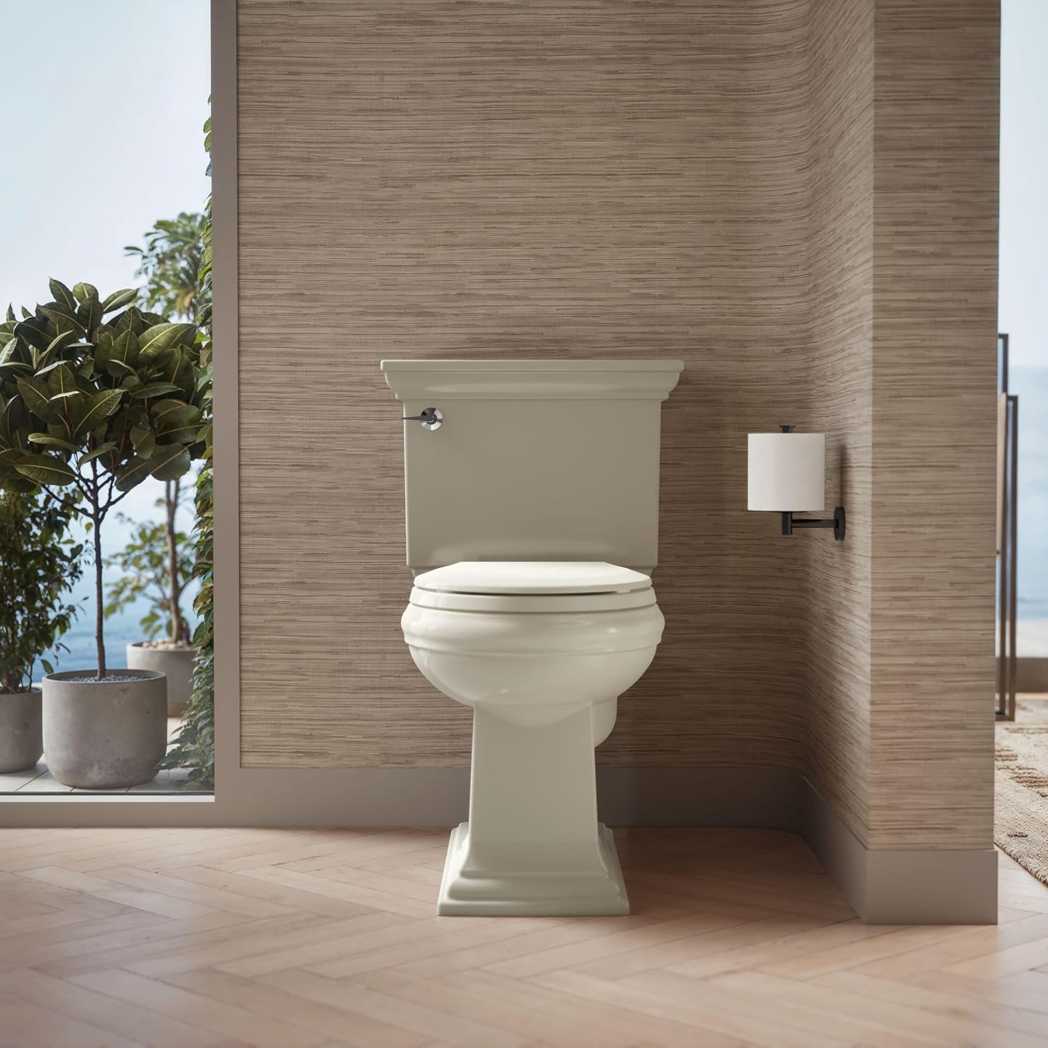 KOHLER K-4662-47 Lustra with Quick Release Hinges Round-Front Toilet Seat, Almond