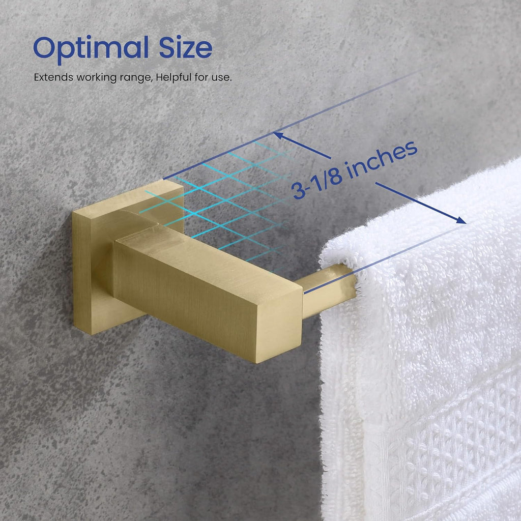 KIBI Cube Bathroom Hardware Set, 5-Piece Accessories Set | 18' Towel Bar, Towel Ring, Toilet Paper Holder, 2 Robe Hooks | Solid Brass Wall Mounted Bathroom Fixtures | Brushed Gold, C-KBA15-5-4