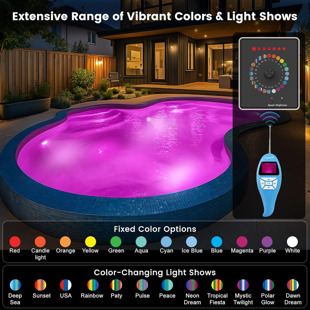 LyLmLe Pool Light for Inground Pools, 65W 12V RGBW LED Multicolor Inground Pool Light with Transformer Controller, 316 Stainless Steel,14 Color Lights Show LED Pools Lights for 10' Niche, 50FT Cord